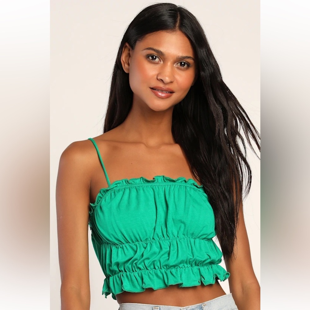 Lulu's Green Ruffle Crop Top